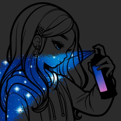 a realistic girl spray painting