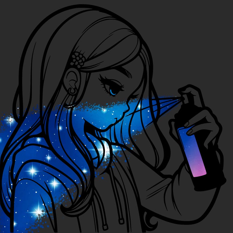 a realistic girl spray painting