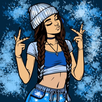 realistic teenage girl with braids and a beanie and crop top doing 🫶🏼