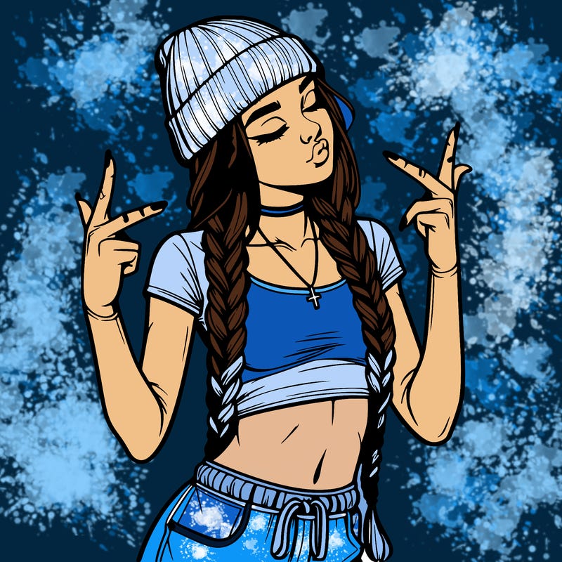 realistic teenage girl with braids and a beanie and crop top doing 🫶🏼