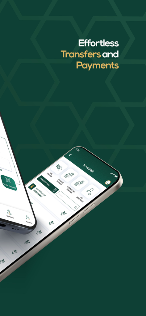 MyCAC Islamic - MyCAC Islamic banking app interface showing domestic and international transfer options