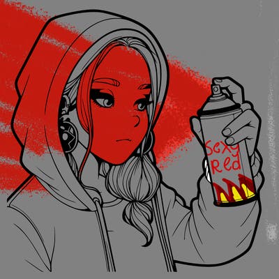 a realistic girl, spray painting