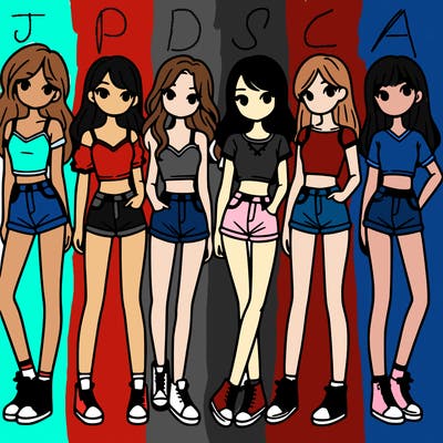 a group of girls wearing crop tops and shorts