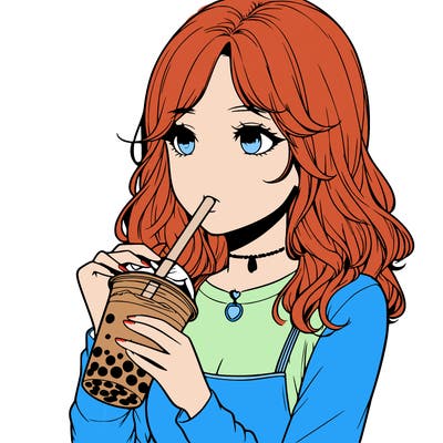realistic girl drinking boba tea