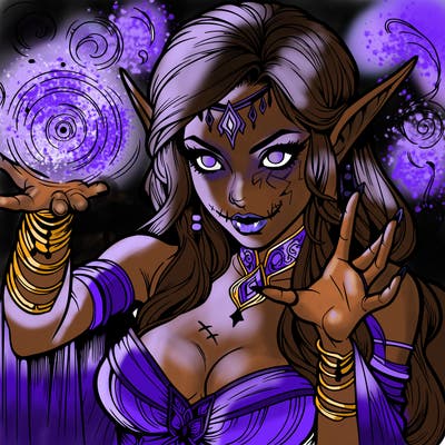 realistic scary beautiful elf sorceress casting spell