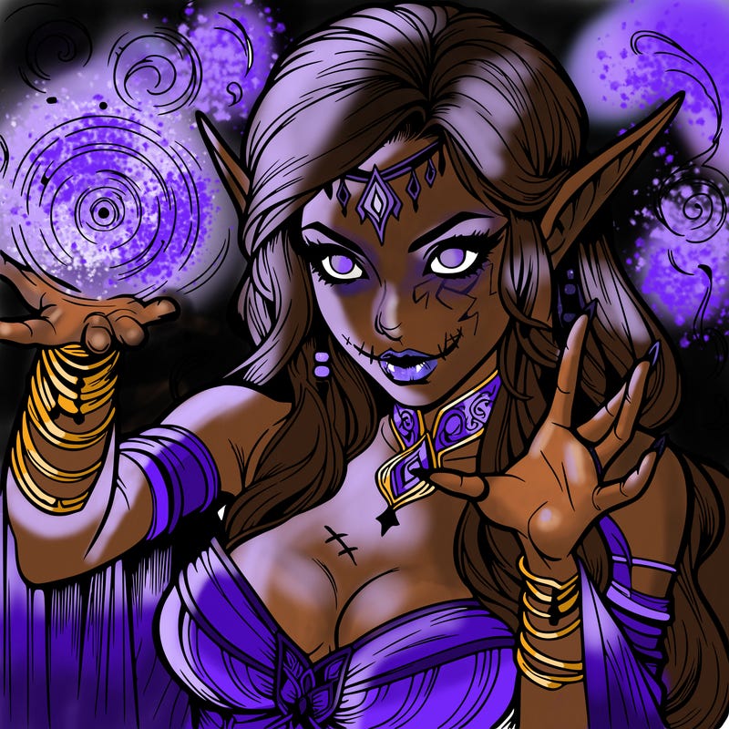 realistic scary beautiful elf sorceress casting spell