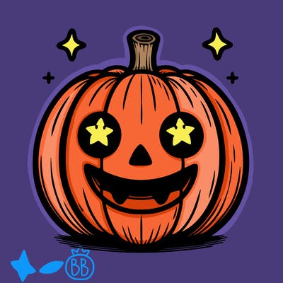 a jack-o'-lantern with star-shaped eyes and a wide, grinning mouth.