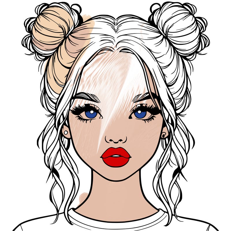 realistic girl with two buns in hair and lips