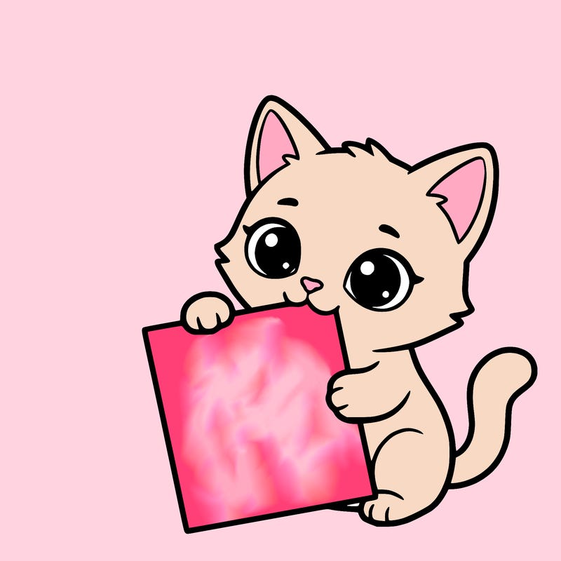 a small cat with a blank sheet of paper in its hand. the cat is sooooooo cute!
