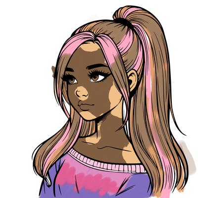 realistic girl with a high ponytail