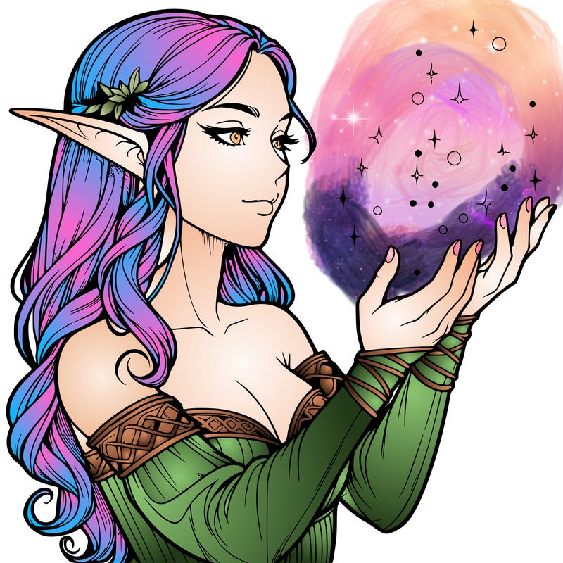 realistic elf girl doing magic