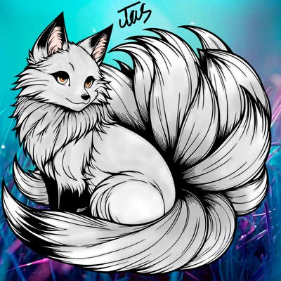 realistic detailed 9 tailed anime fox