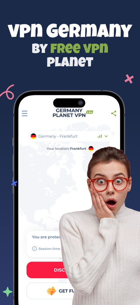 Germany VPN app interface showing a connection to a server in Frankfurt