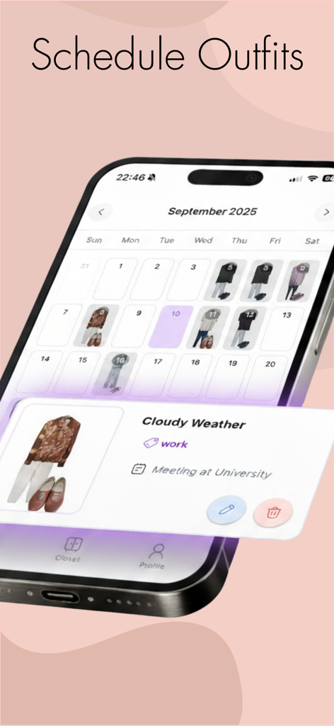 Stylegenai - Outfit Planner - Digital calendar view in the Stylegenai app for scheduling daily outfits with event and weather tags