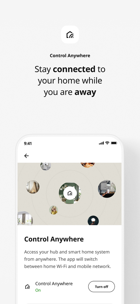 IKEA Home smart - 外出先でも自宅に接続できるリモートコントロール機能が表示されたIKEA Home smartアプリのインターフェイス