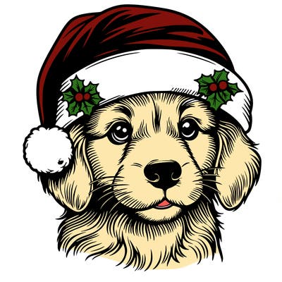 realistic dog wearing a santa hat