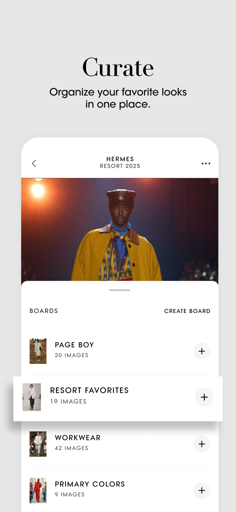 Vogue: Fashion & Shopping - Vogue app feature for curating and organizing favorite fashion looks into mood boards
