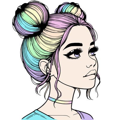 realistic girl with buns on the top of her head