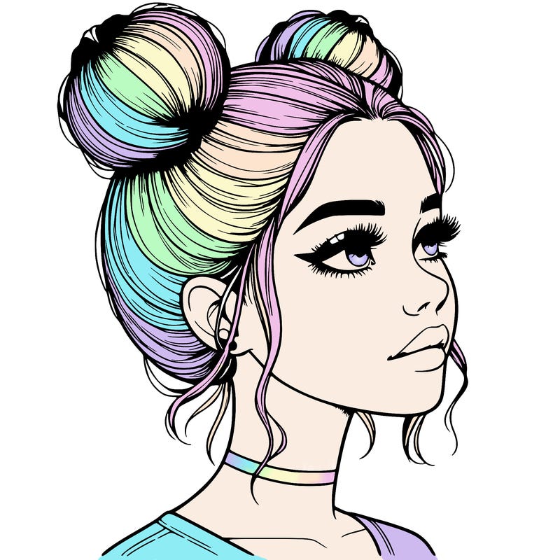 realistic girl with buns on the top of her head