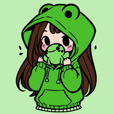 a girl holding a froggy hoodie