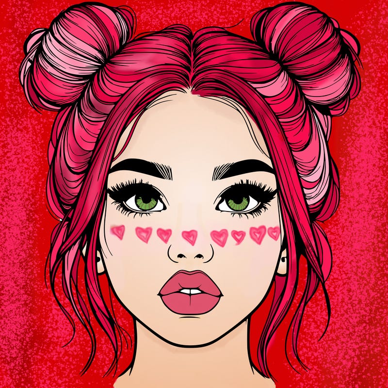 realistic girl with two buns on her hair and lips