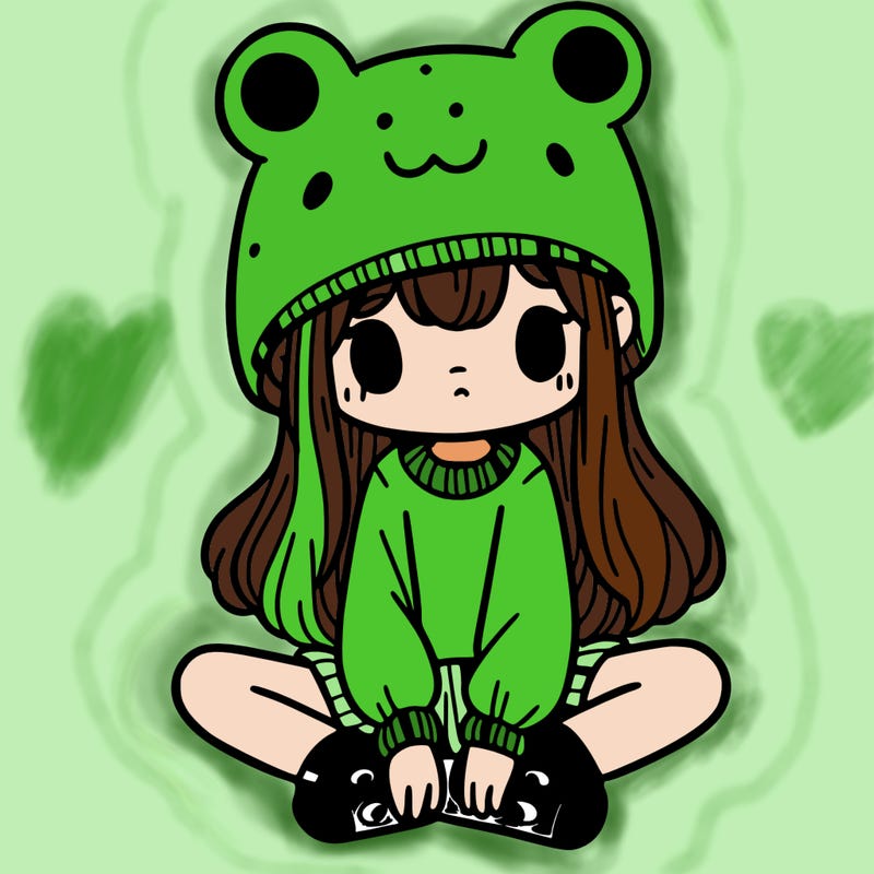 a girl wearing a frog hat and some frog socks