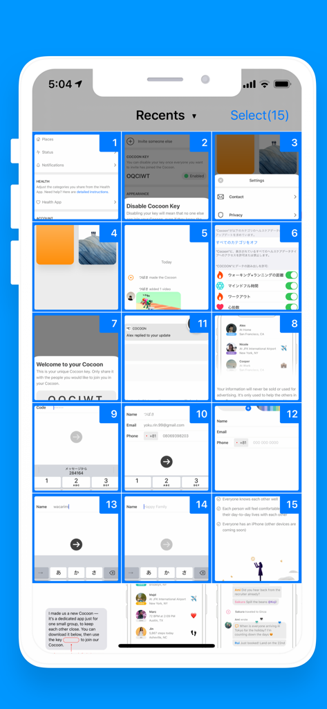 Image Compress & Resize Easily - User interface showing fifteen photos selected for bulk processing in the image compression app