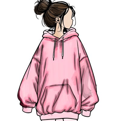 realistic girl with a oversized sweatshirt on and a bun