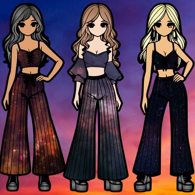 girls with flare pants and crop tops realistic