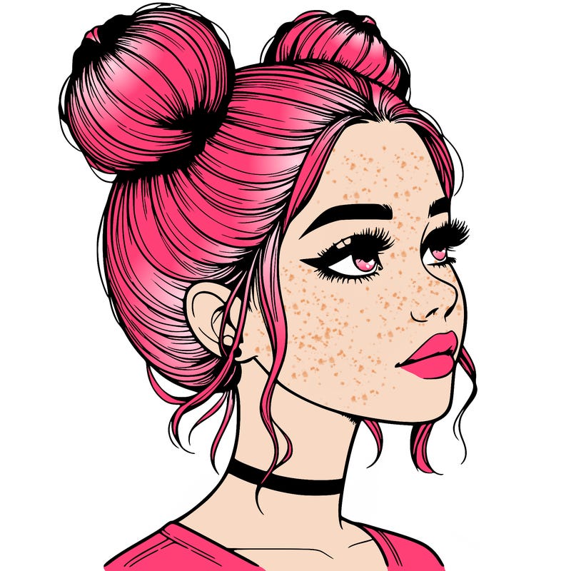 realistic girl with buns on the top of her head