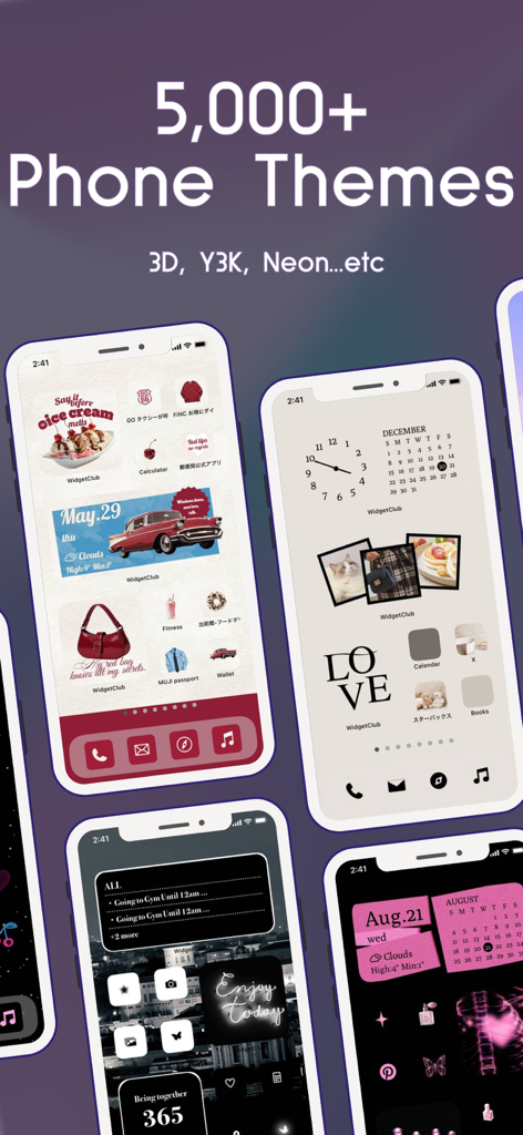 WidgetClub:Widget, Theme, Icon - Una varietà di temi e widget estetici per la schermata Home dell'iPhone da WidgetClub, inclusi stili Y2K e neon