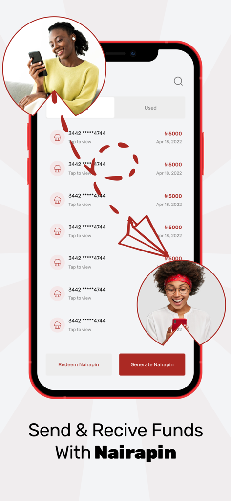 A screenshot of the Aimtoget Wallet app showing the Nairapin feature for sending and receiving funds in Naira.
