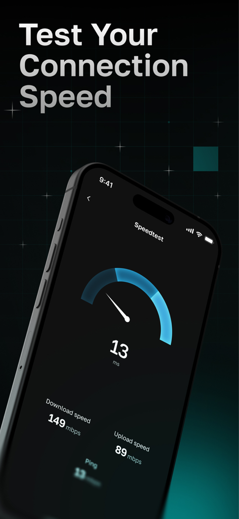 Red VPN - Speed Tunnels - Smartphone displaying the speed test feature of the Red VPN app showing download and upload speeds