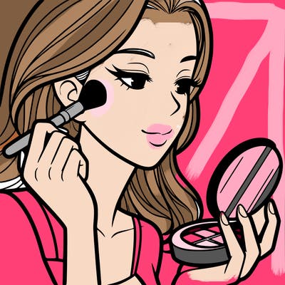 little girl putting on makeup