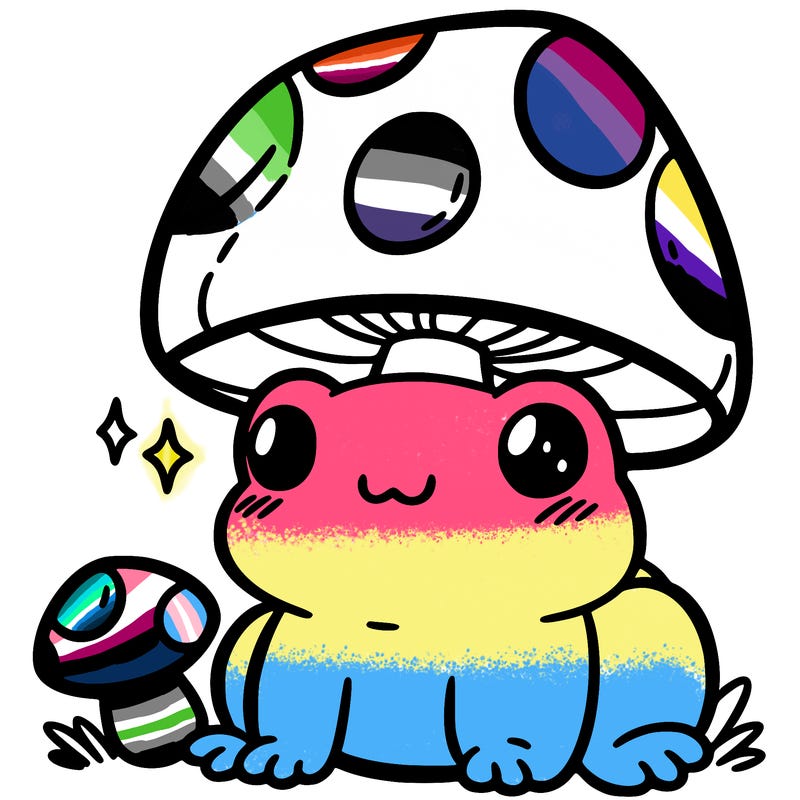 a cute frog with a mushroom hat