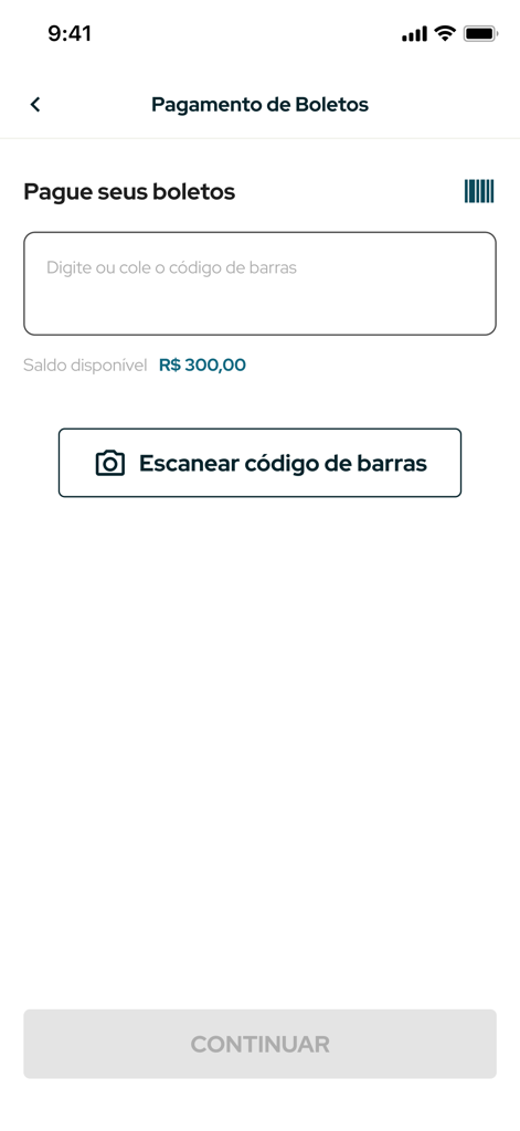 바코드 스캔 또는 수동 입력을 위한 옵션을 보여주는 브라질 은행 전표 결제 인터페이스