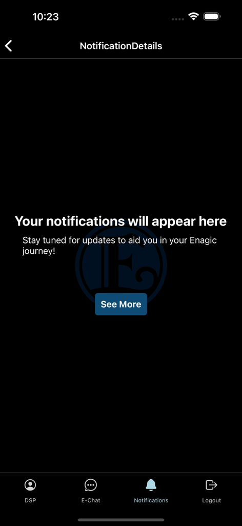 Empty notifications screen in the Enagic app for distributors