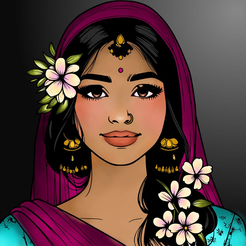 realistic girl with flowers