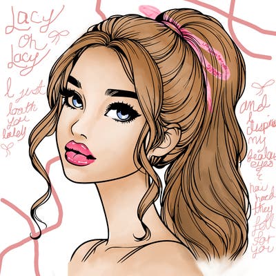 realistic girl with a ponytail on her hair and lips