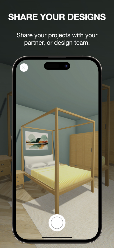 ARki: Building + Room Planner - Visualización de diseño interior de dormitorio 3D en un smartphone usando la aplicación ARki