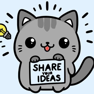 a cute cat saying share your ideas