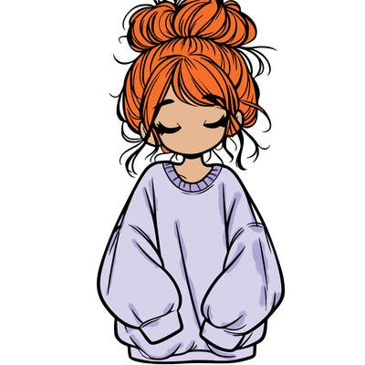 girl with baggy sweatshirt and messy bun