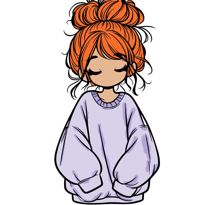 girl with baggy sweatshirt and messy bun