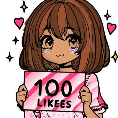 anima girl holding a 100 likes sign in her hand