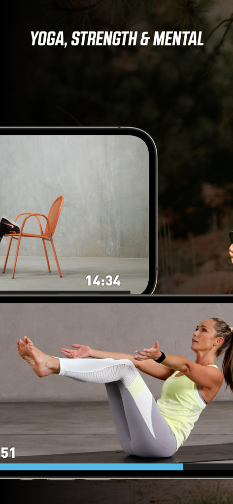 Wahoo SYSTM - A woman performing a core workout on a mat within the Wahoo SYSTM app's yoga and strength training section.