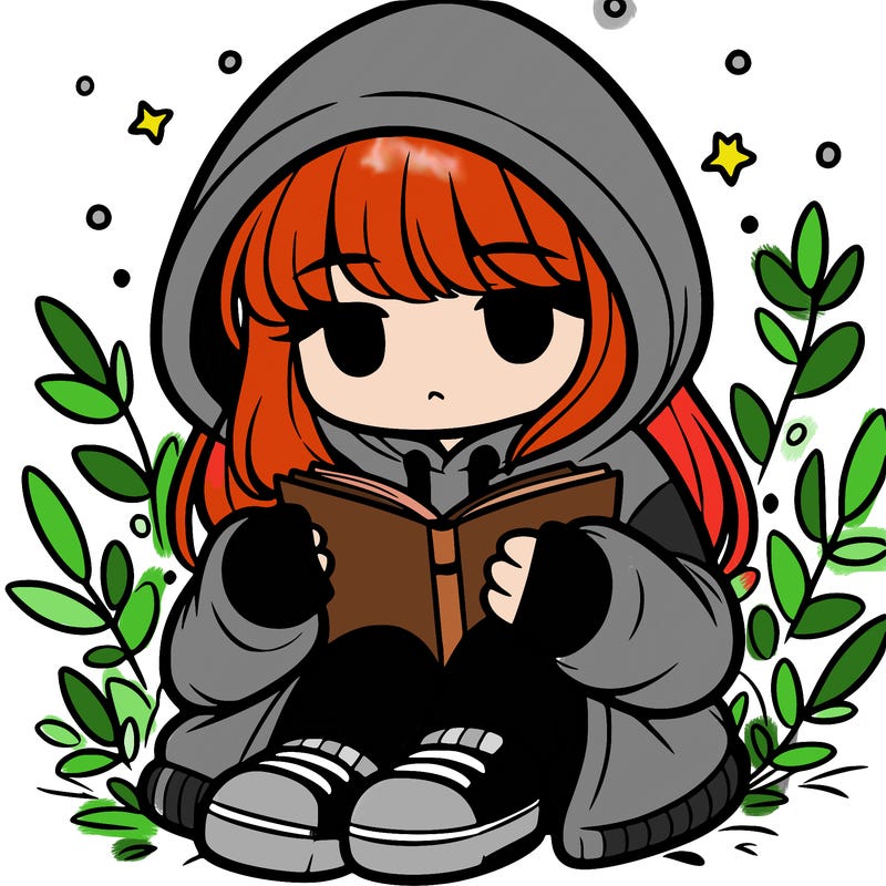 girl in oversized hoodie reading a book