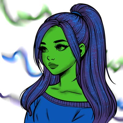 realistic girl with a high ponytail