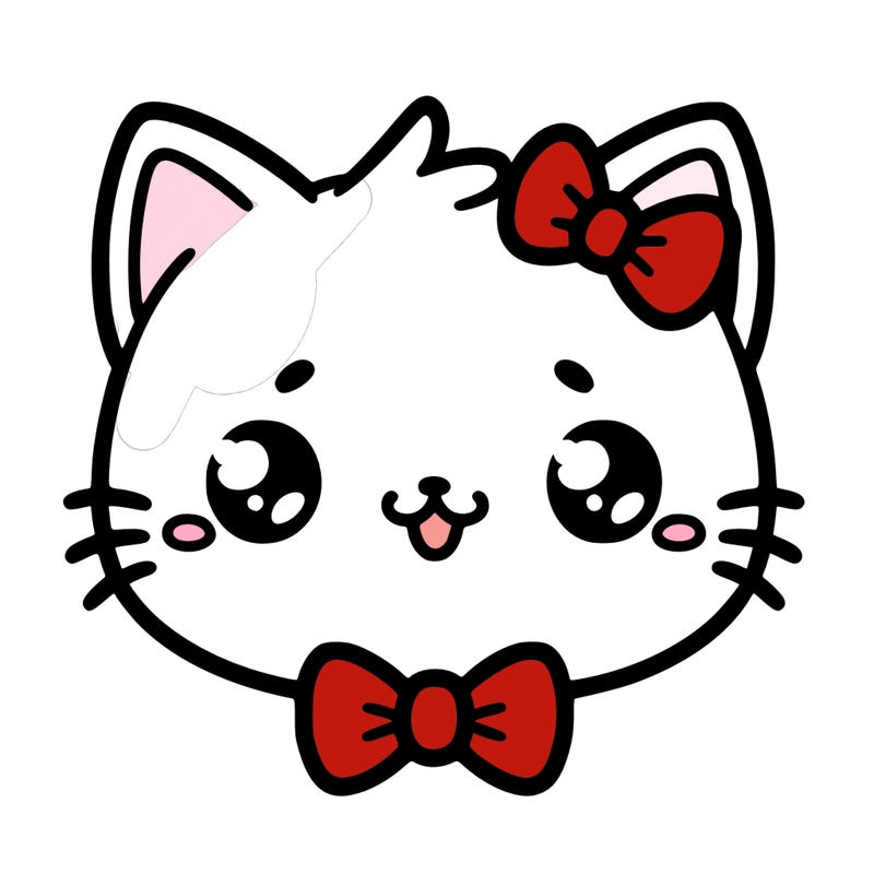kawaii cat with a bow tie hanging from his ear