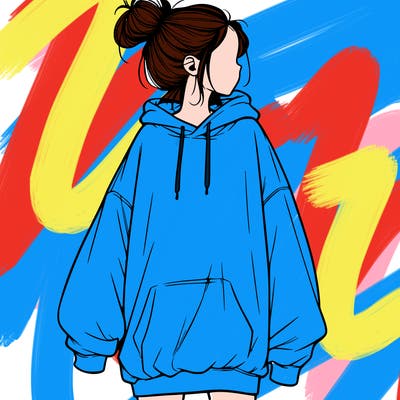 realistic girl with a oversized sweatshirt on and a bun