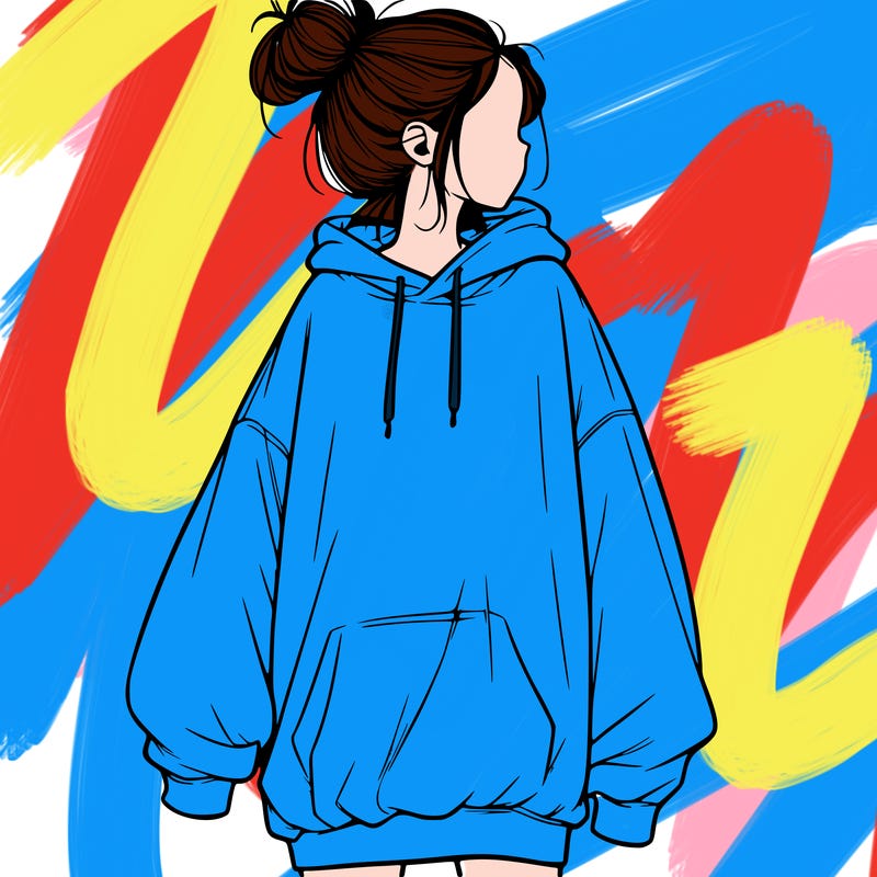 realistic girl with a oversized sweatshirt on and a bun